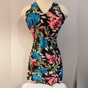 BNWT size L Black Floral Halter Tank bathing suit/dress, bottoms not included